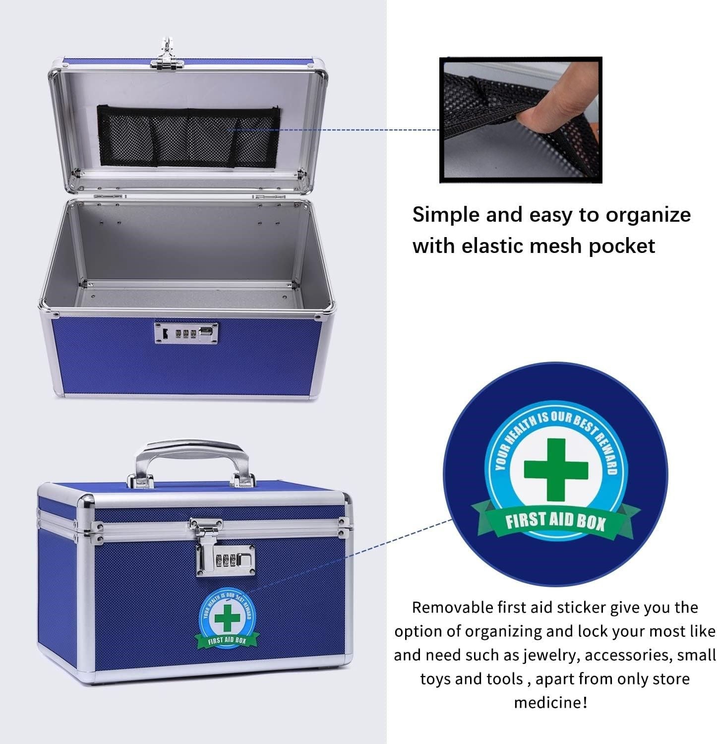 Locking Combination Medicine Box (Blue/Medium) V178-36811
