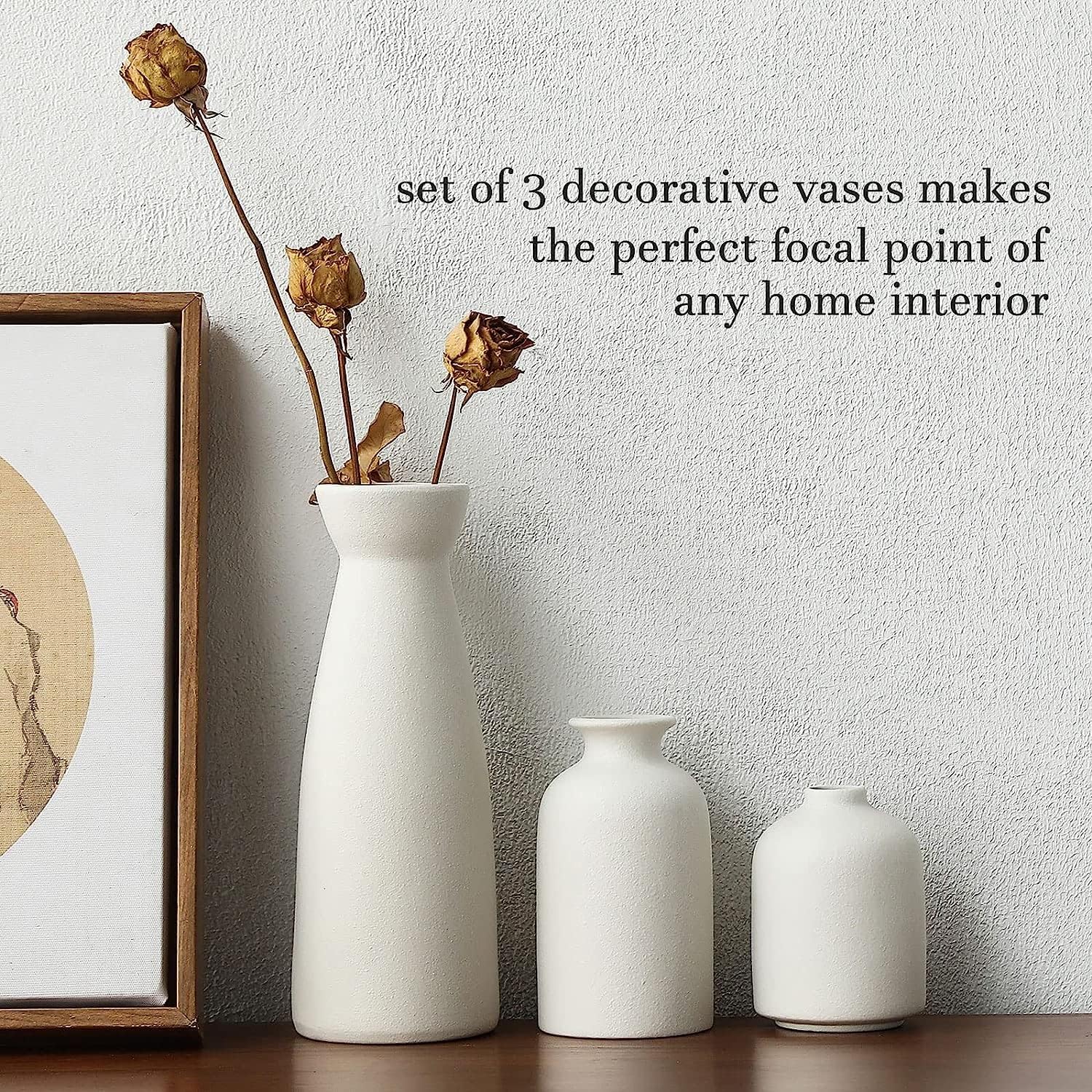 Ceramic Set of 3 Modern White Vases for Home Dcor V178-36902