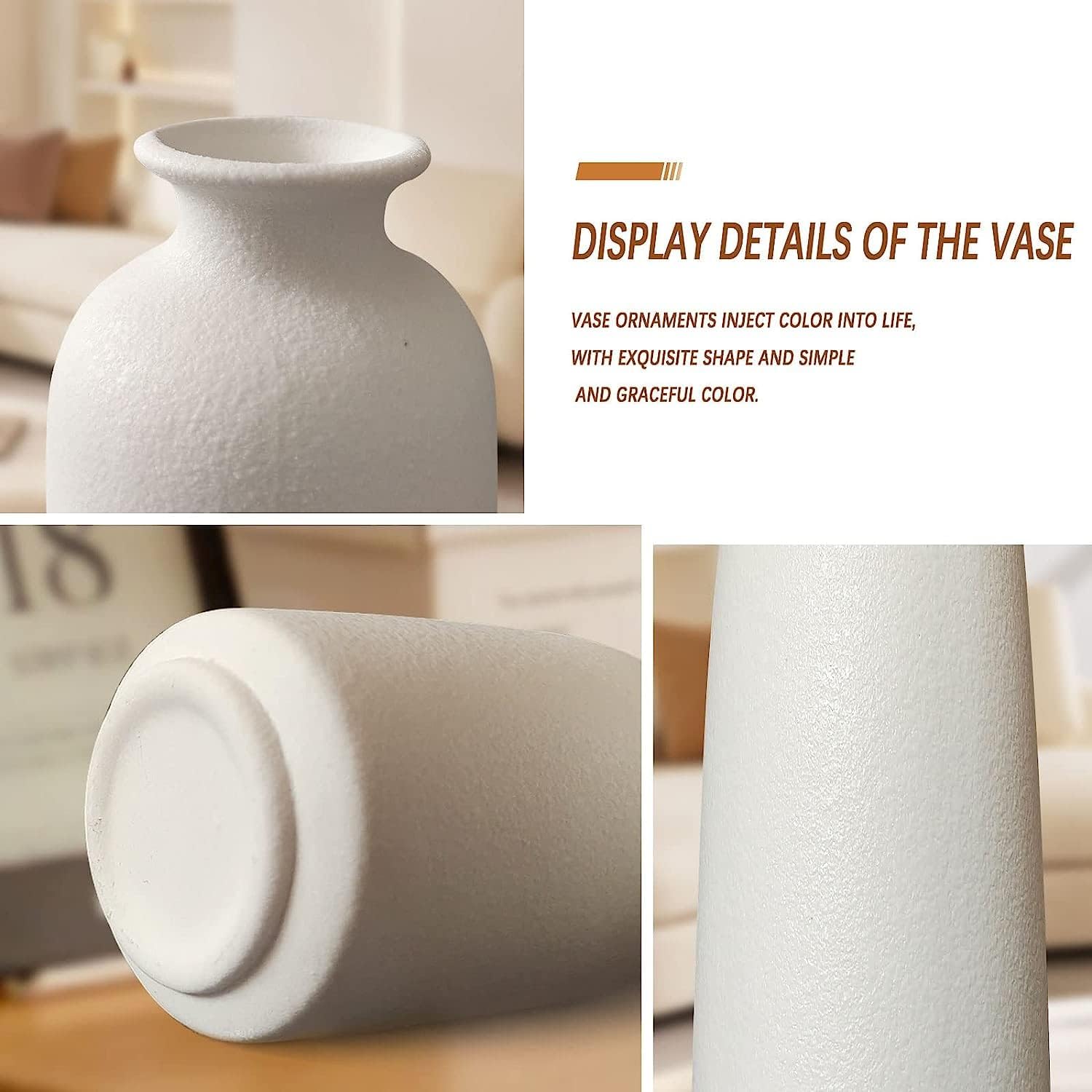 Ceramic Set of 3 Modern White Vases for Home Dcor V178-36902
