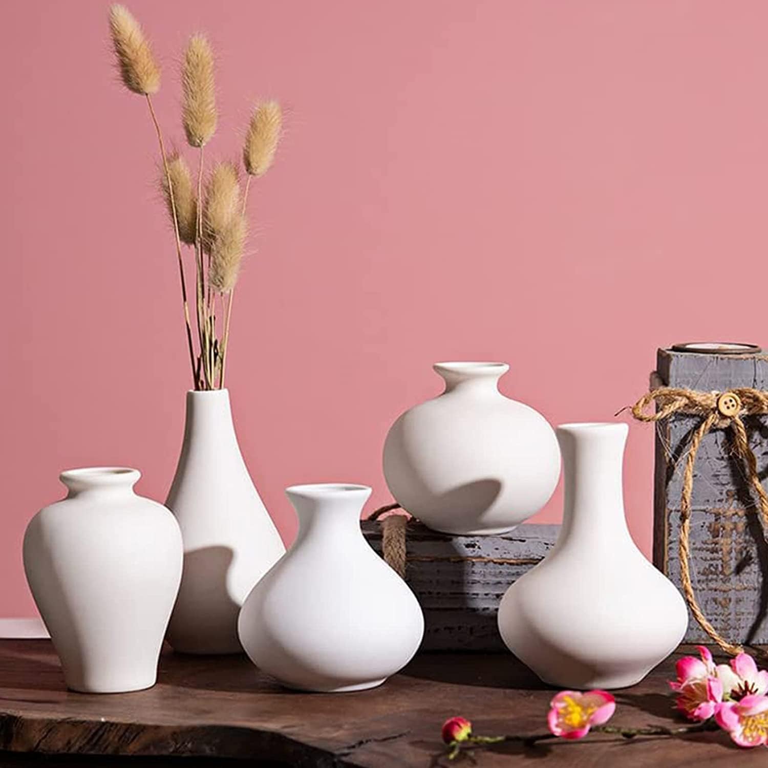 Ceramic Set of 5 White Vases for Home Dcor V178-36932