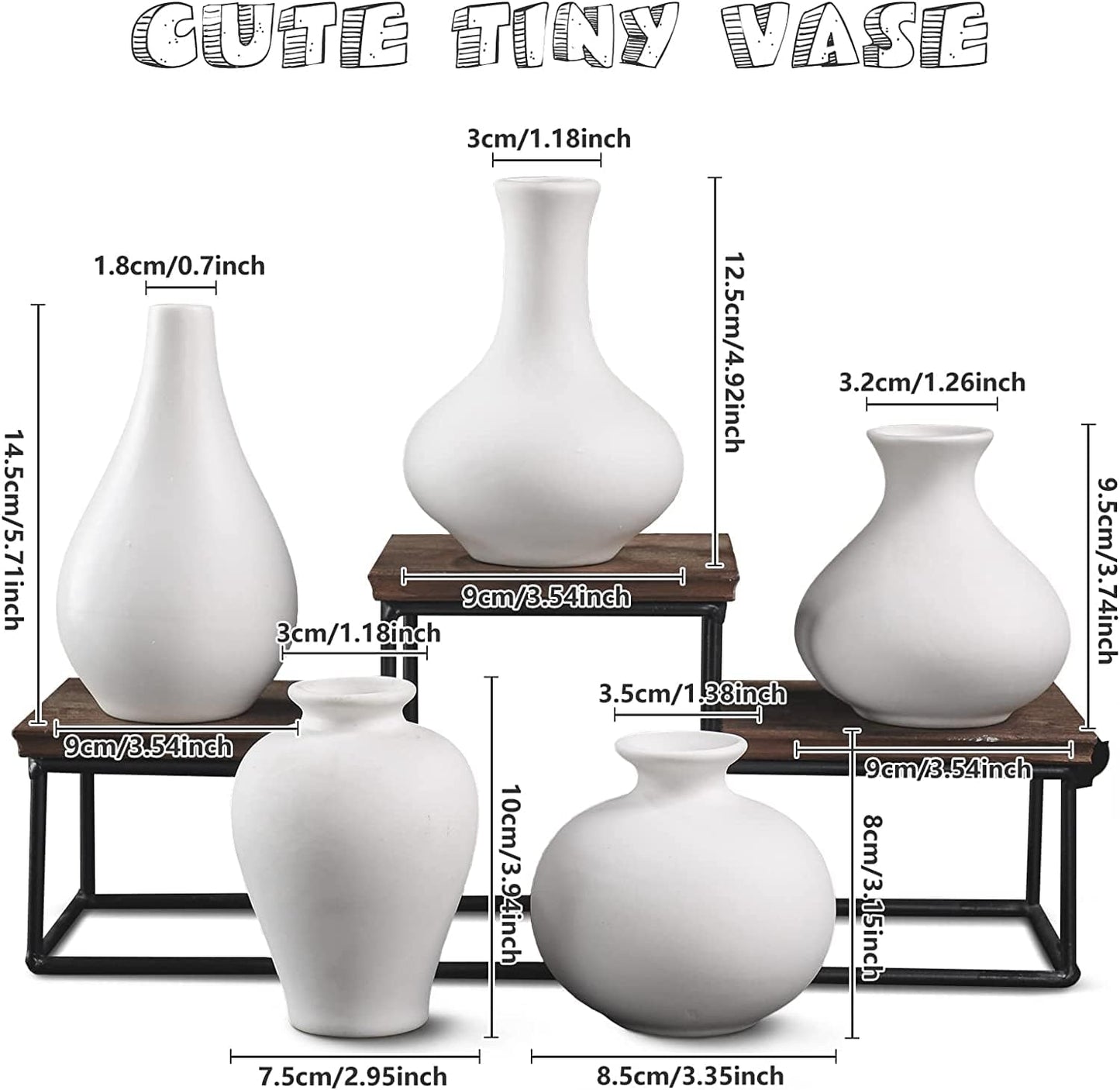 Ceramic Set of 5 White Vases for Home Dcor V178-36932
