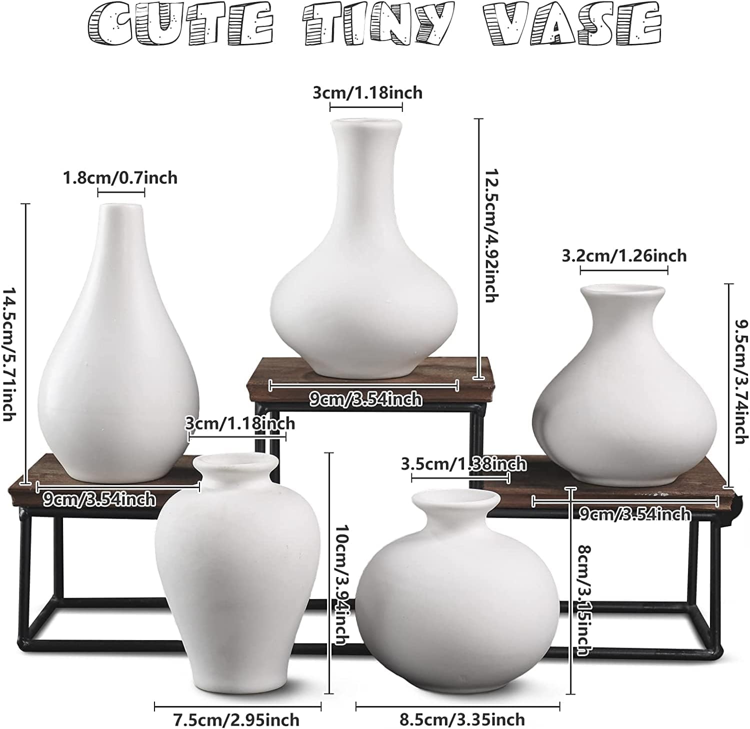 Ceramic Set of 5 White Vases for Home Dcor V178-36932