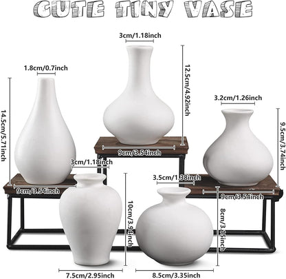 Ceramic Set of 5 White Vases for Home Dcor V178-36932