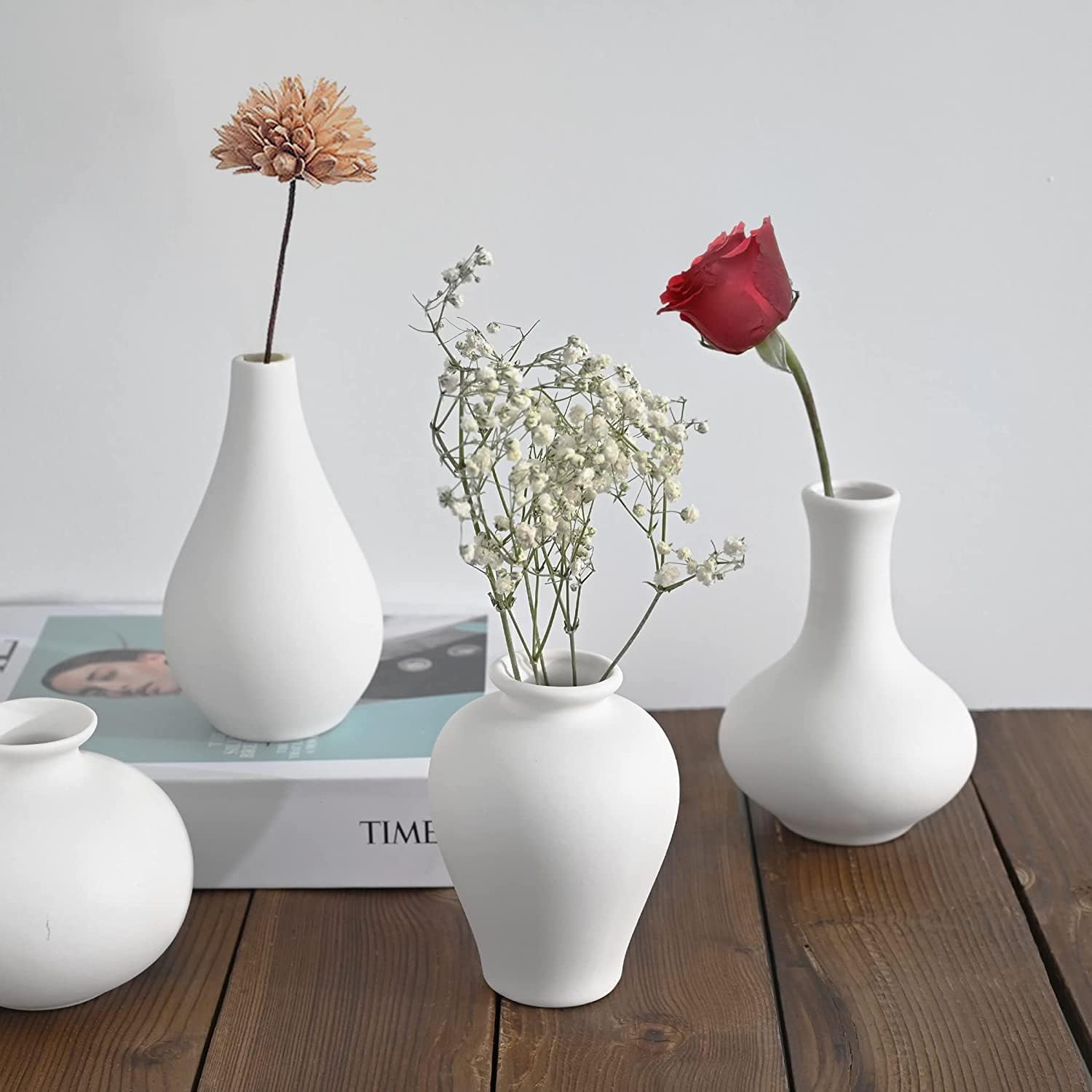Ceramic Set of 5 White Vases for Home Dcor V178-36932
