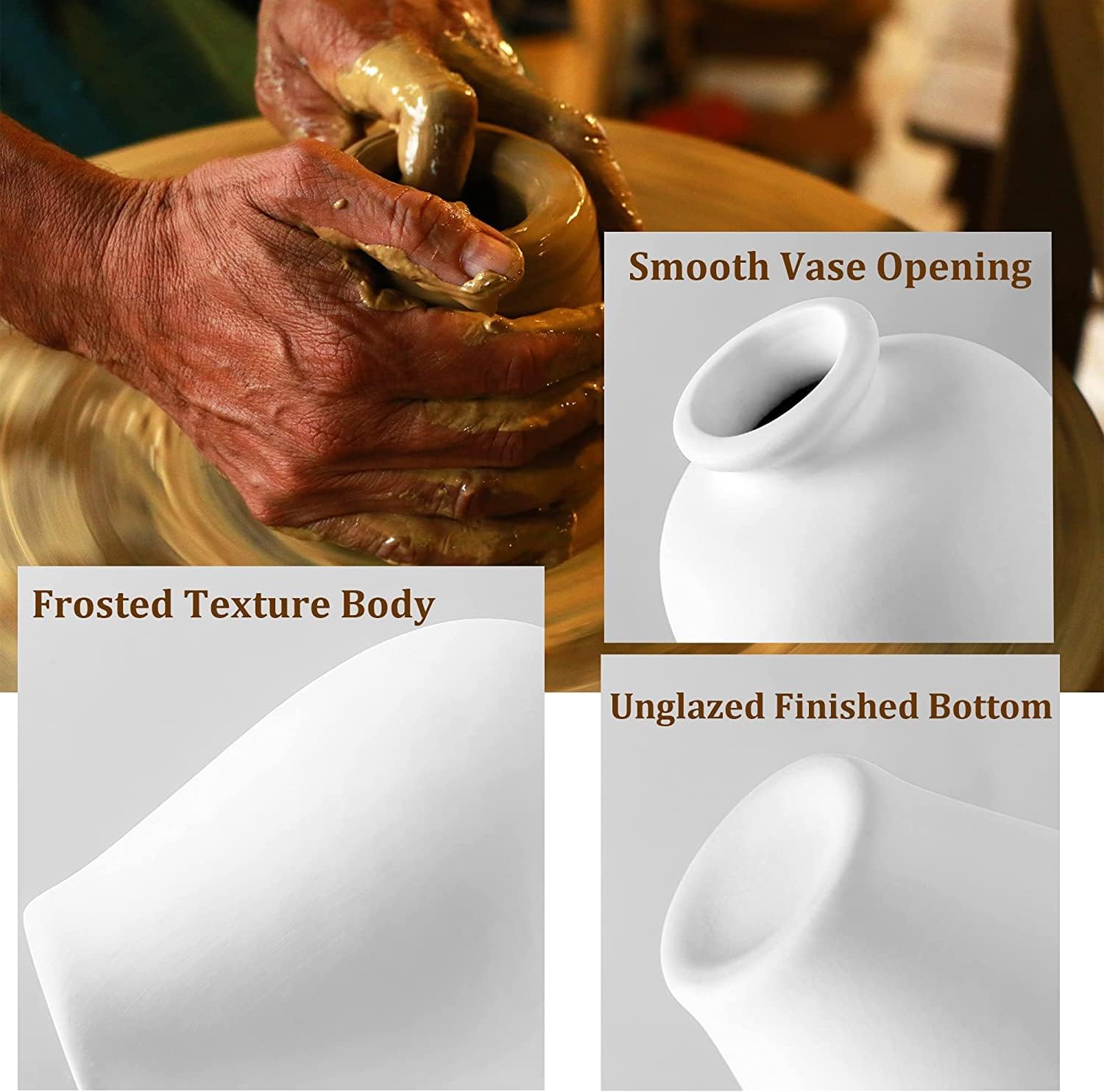 Ceramic Set of 5 White Vases for Home Dcor V178-36932