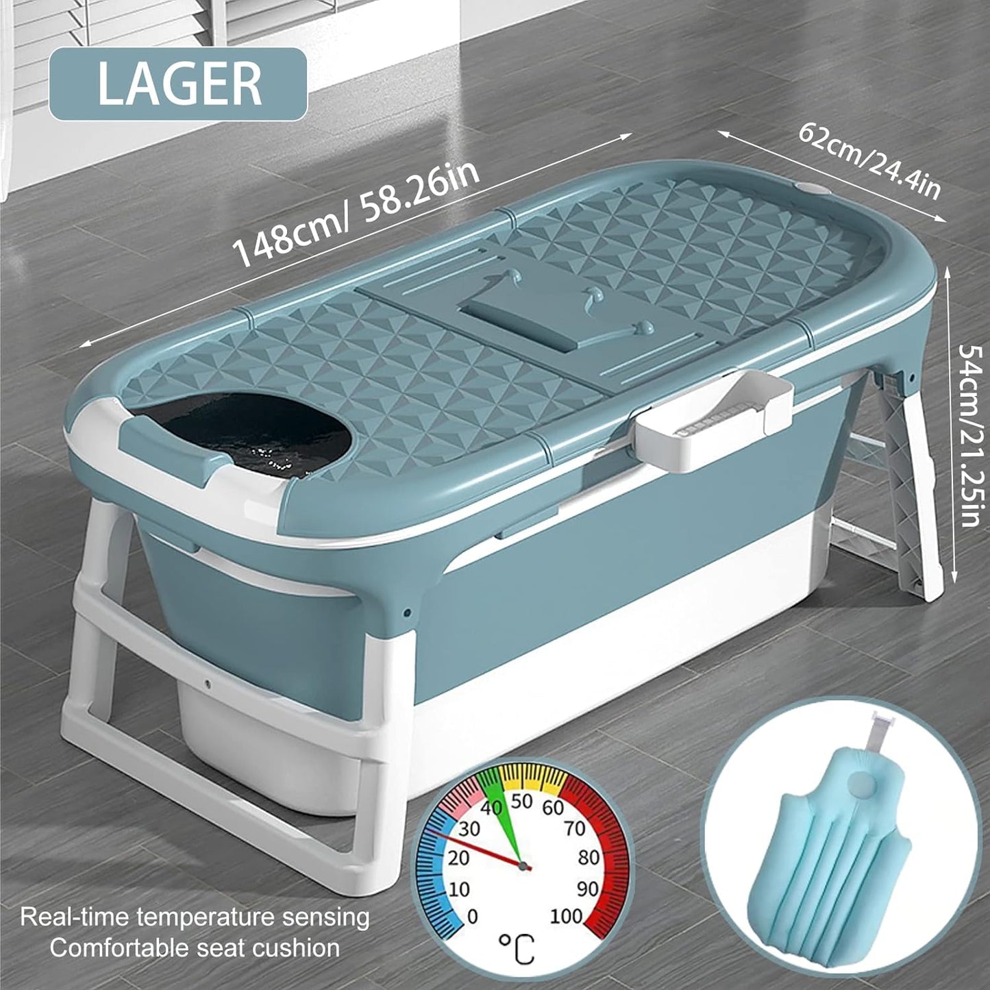 Folding Portable Bathtub Freestanding Spa , Large 148 cm V178-36991