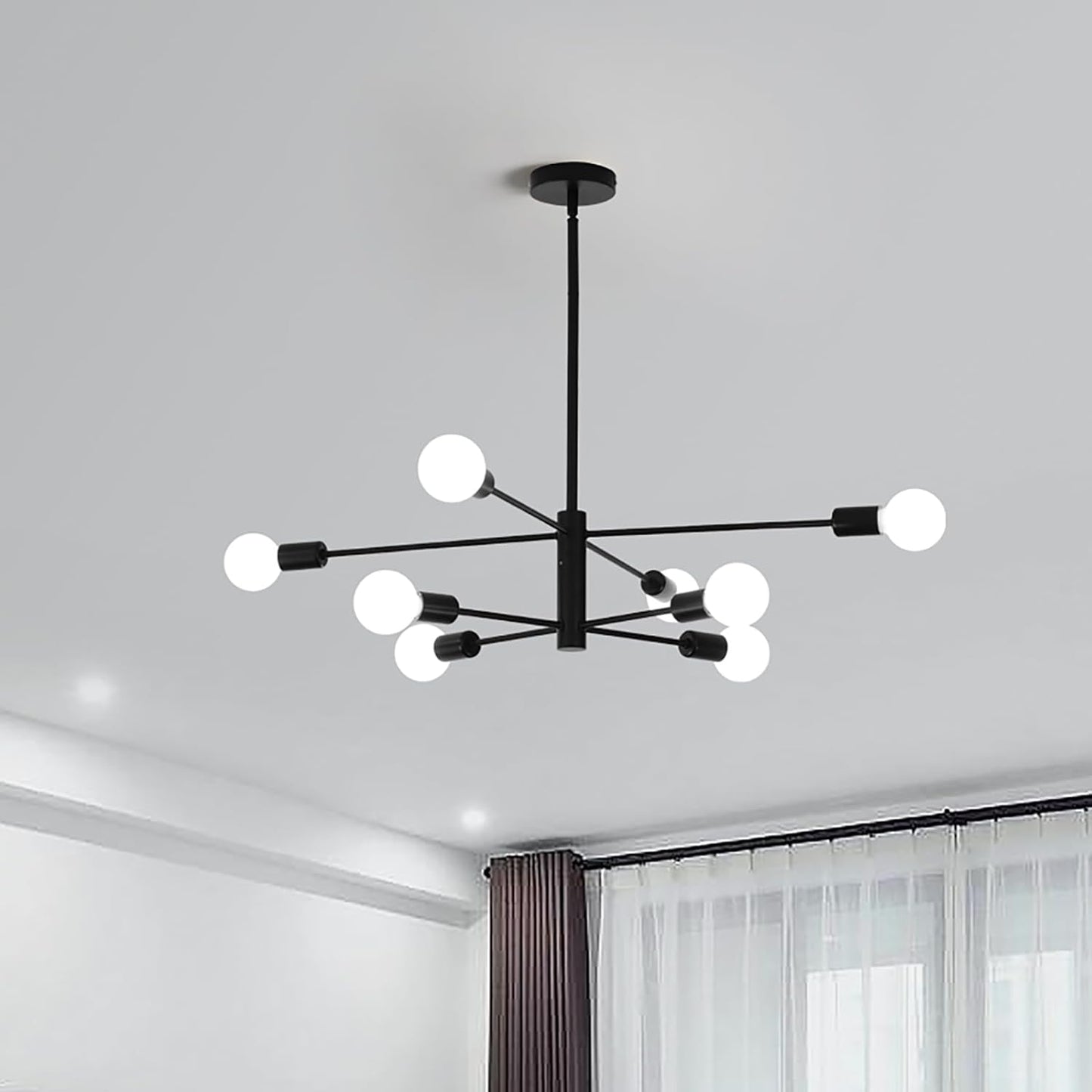 Modern Sputnik Chandelier, 8 Light, Black V178-37411