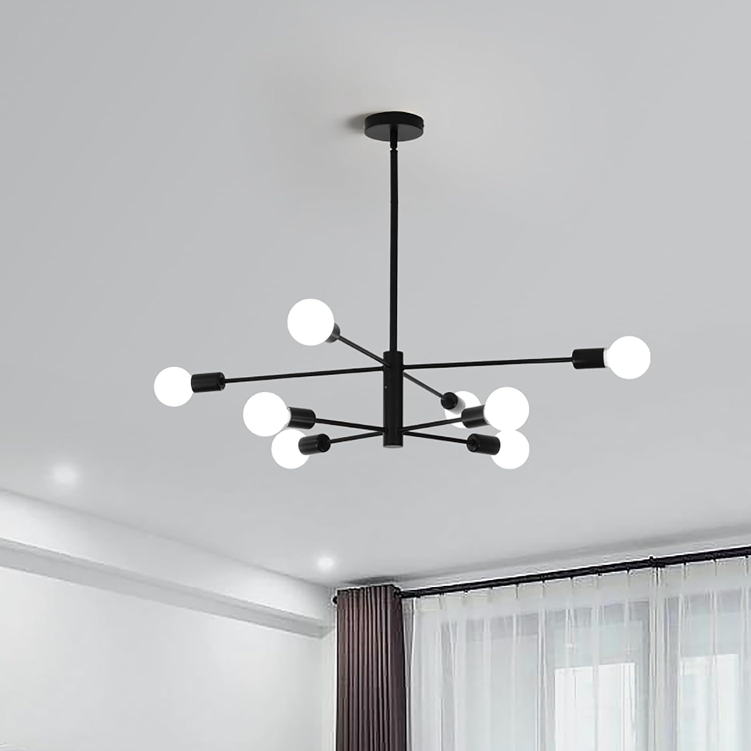 Modern Sputnik Chandelier, 8 Light, Black V178-37411