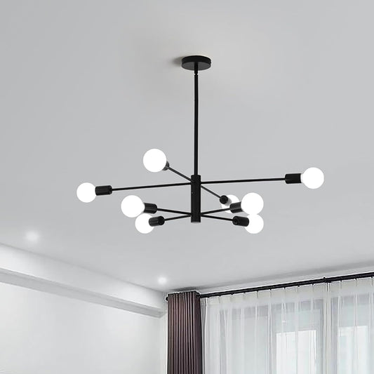 Modern Sputnik Chandelier, 8 Light, Black V178-37411
