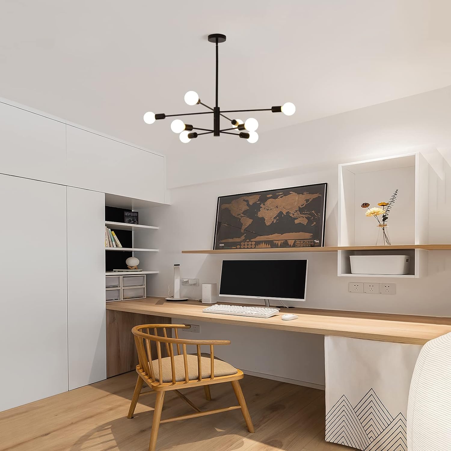 Modern Sputnik Chandelier, 8 Light, Black V178-37411