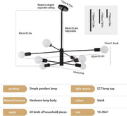 Modern Sputnik Chandelier, 8 Light, Black V178-37411