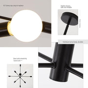 Modern Sputnik Chandelier, 8 Light, Black V178-37411