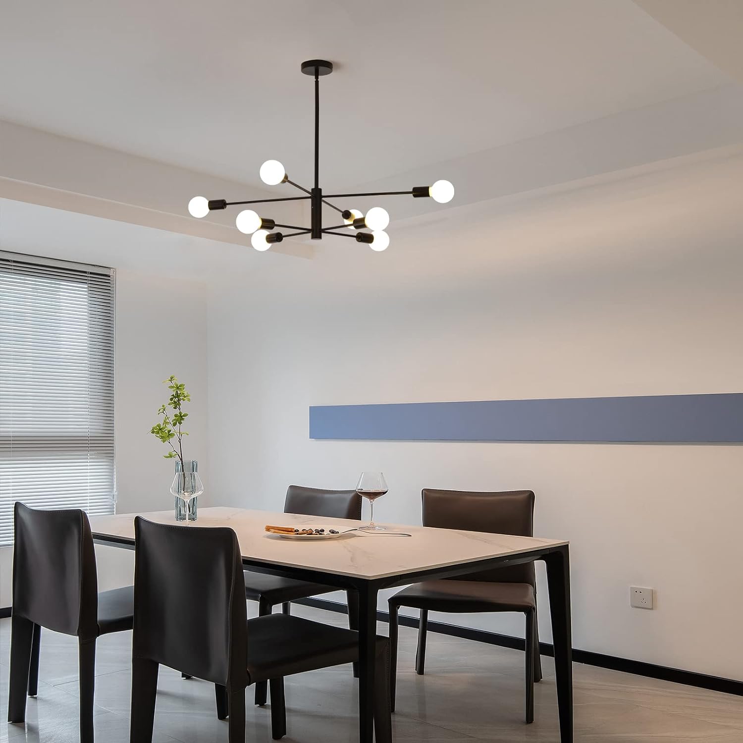 Modern Sputnik Chandelier, 8 Light, Black V178-37411