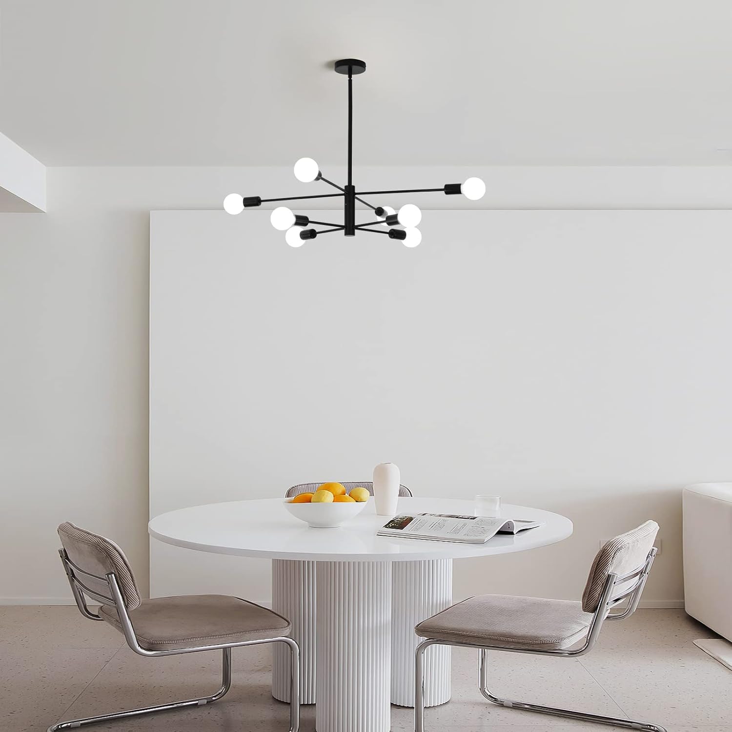 Modern Sputnik Chandelier, 8 Light, Black V178-37411
