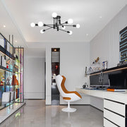 Modern Semi Flush Chandelier, 8 Light, Black V178-37587