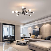 Modern Semi Flush Chandelier, 8 Light, Black V178-37587