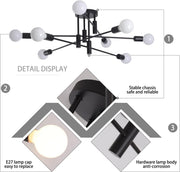 Modern Semi Flush Chandelier, 8 Light, Black V178-37587