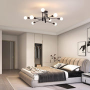 Modern Semi Flush Chandelier, 8 Light, Black V178-37587