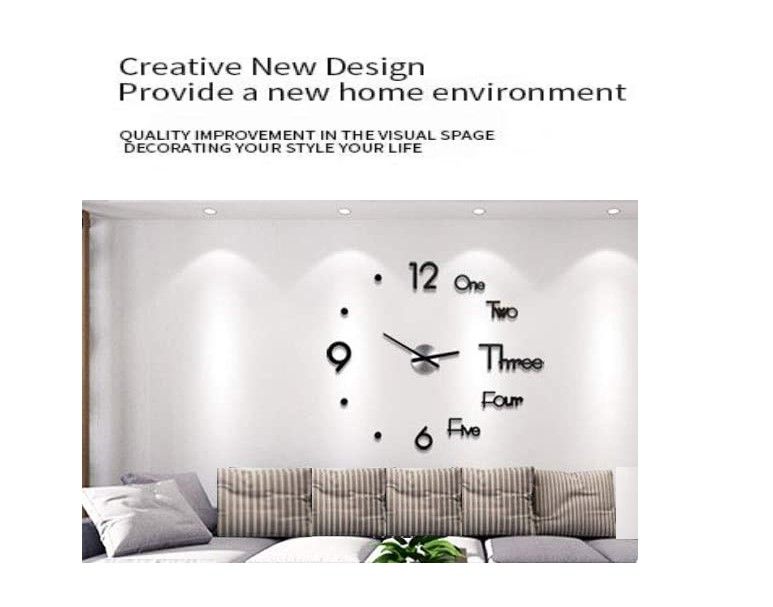 DIY Wall Clock Modern Frameless Large 3D Wall Watch Giant Roman Numerals for Home Living Room and Bedroom V178-38412