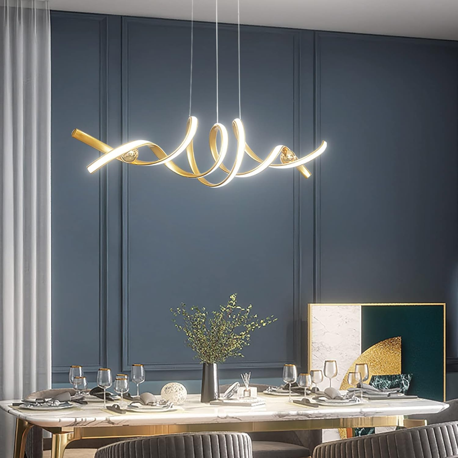 Modern LED Ceiling Chandelier 75W Smart-Lamp (Golden Pendent Light) V178-38737
