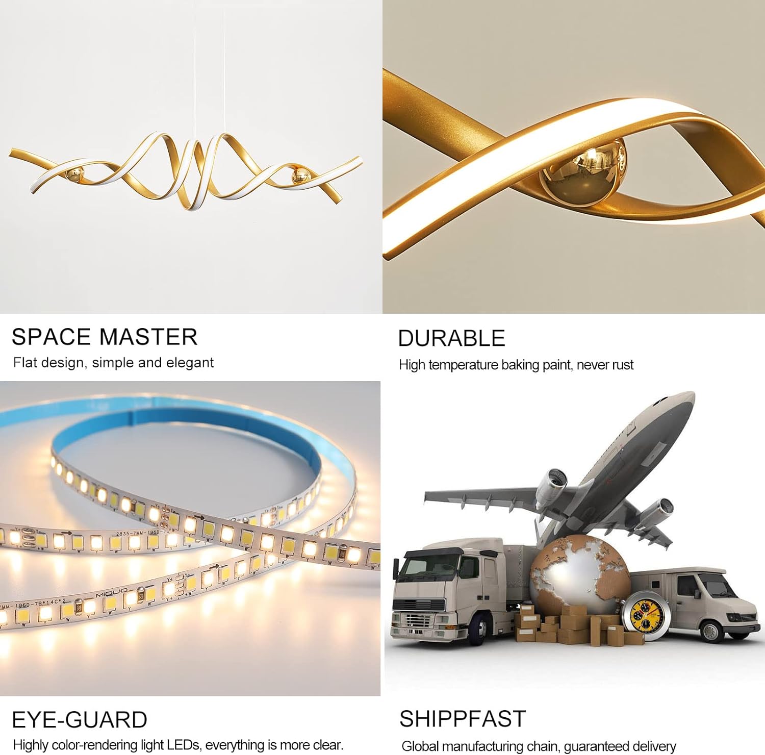 Modern LED Ceiling Chandelier 75W Smart-Lamp (Golden Pendent Light) V178-38737