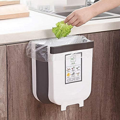 Hanging Trash Can Collapsible Small Garbage Waste Bin for Kitchen Cabinet Door (White) V178-40972