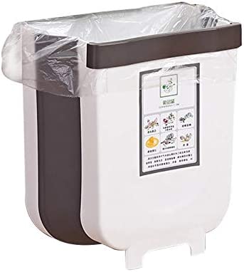 Hanging Trash Can Collapsible Small Garbage Waste Bin for Kitchen Cabinet Door (White) V178-40972