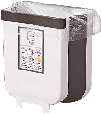 Hanging Trash Can Collapsible Small Garbage Waste Bin for Kitchen Cabinet Door (White) V178-40972