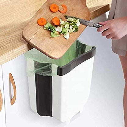 Hanging Trash Can Collapsible Small Garbage Waste Bin for Kitchen Cabinet Door (White) V178-40972