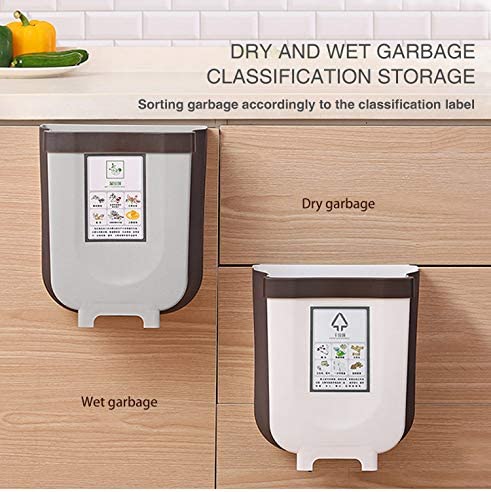 Hanging Trash Can Collapsible Small Garbage Waste Bin for Kitchen Cabinet Door (Grey) V178-40996