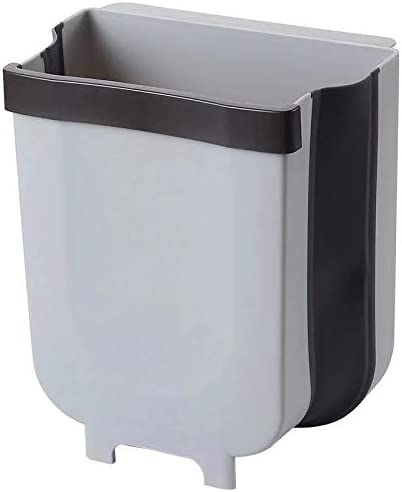 Hanging Trash Can Collapsible Small Garbage Waste Bin for Kitchen Cabinet Door (Grey) V178-40996