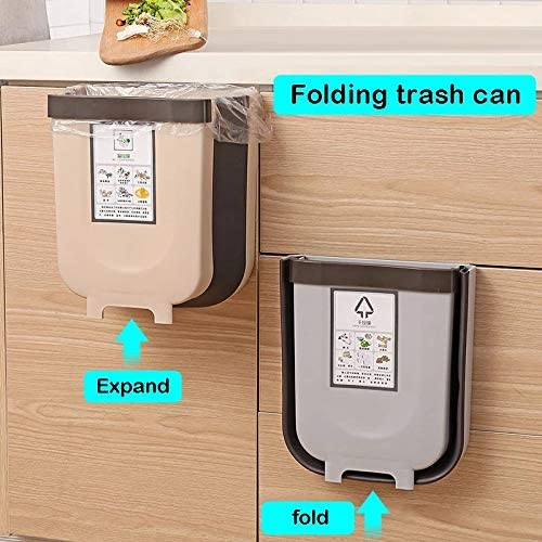 Hanging Trash Can Collapsible Small Garbage Waste Bin for Kitchen Cabinet Door (Grey) V178-40996