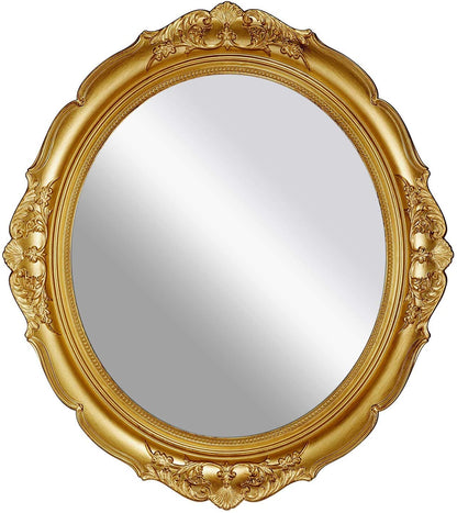 Oval Antique Vintage Hanging Wall Mirror for Bedroom and Livingroom (Gold, 38 x 33 cm) V178-44236