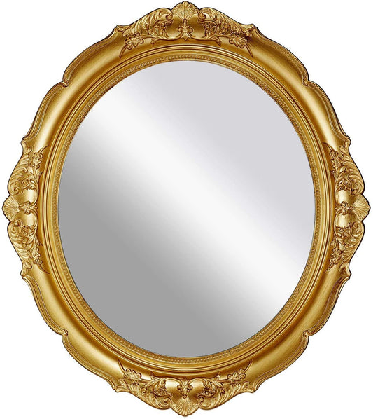 Oval Antique Vintage Hanging Wall Mirror for Bedroom and Livingroom (Gold, 38 x 33 cm) V178-44236