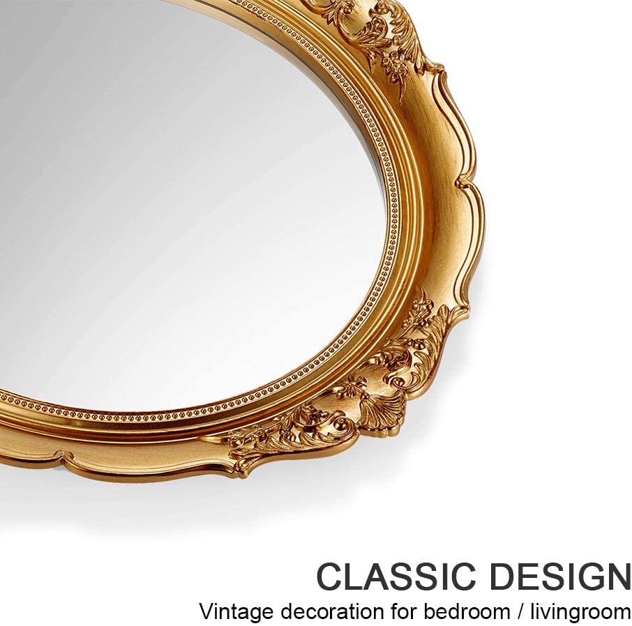 Oval Antique Vintage Hanging Wall Mirror for Bedroom and Livingroom (Gold, 38 x 33 cm) V178-44236