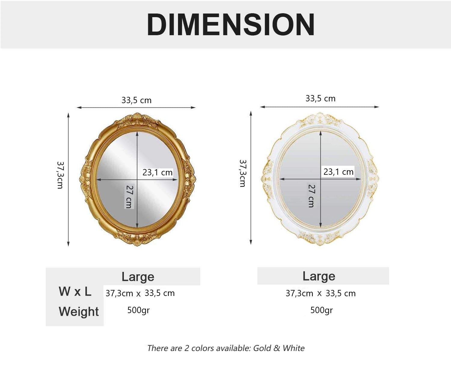 Oval Antique Vintage Hanging Wall Mirror for Bedroom and Livingroom (Gold, 38 x 33 cm) V178-44236