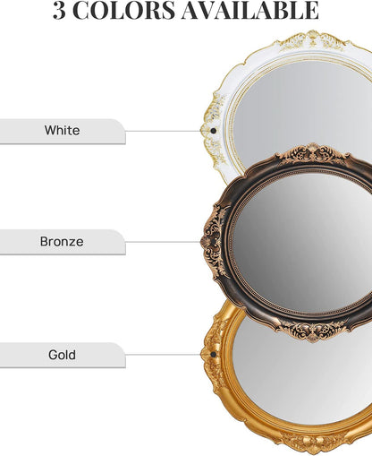 Oval Antique Vintage Hanging Wall Mirror for Bedroom and Livingroom (Gold, 38 x 33 cm) V178-44236