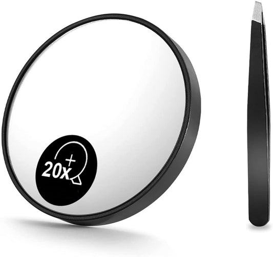 20X Magnifying Mirror and Eyebrow Tweezers Kit for Travel V178-44342