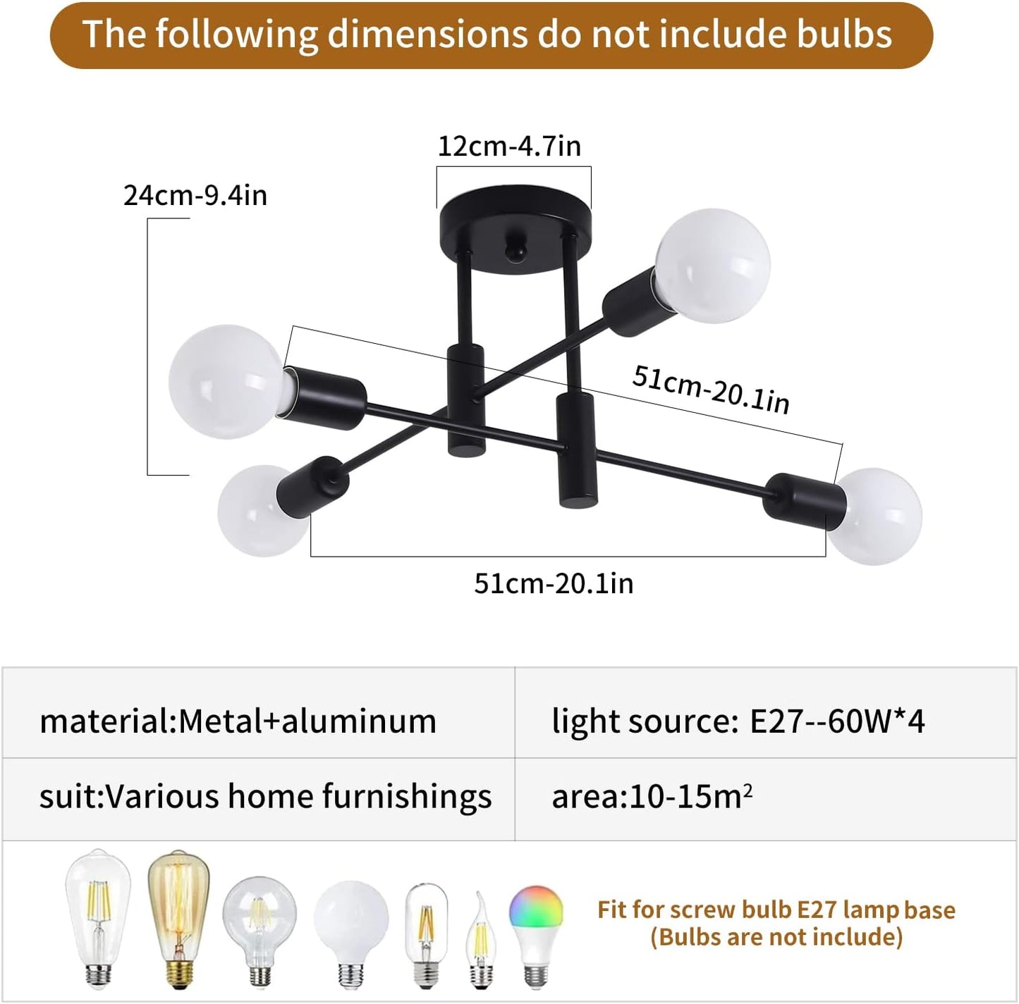 Mid Century Chandelier Modern, 4-Light V178-44801