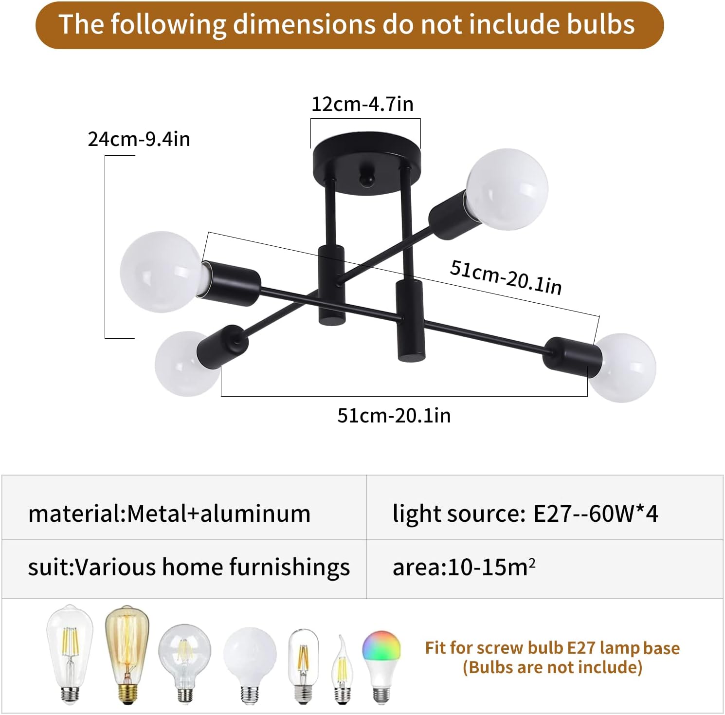 Mid Century Chandelier Modern, 4-Light V178-44801