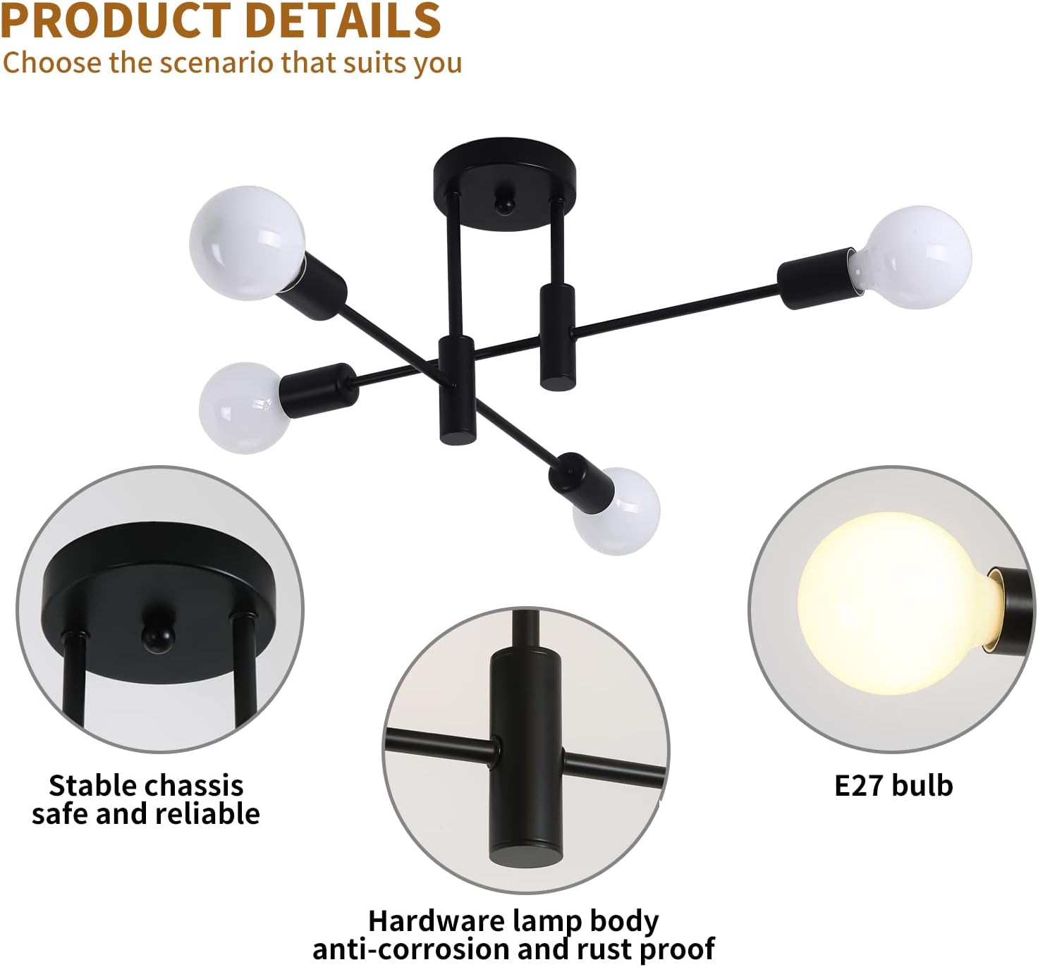 Mid Century Chandelier Modern, 4-Light V178-44801