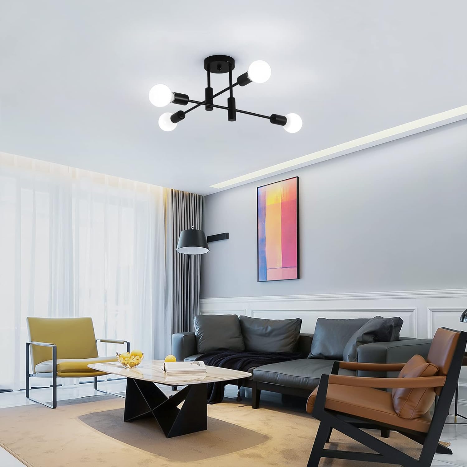 Mid Century Chandelier Modern, 4-Light V178-44801