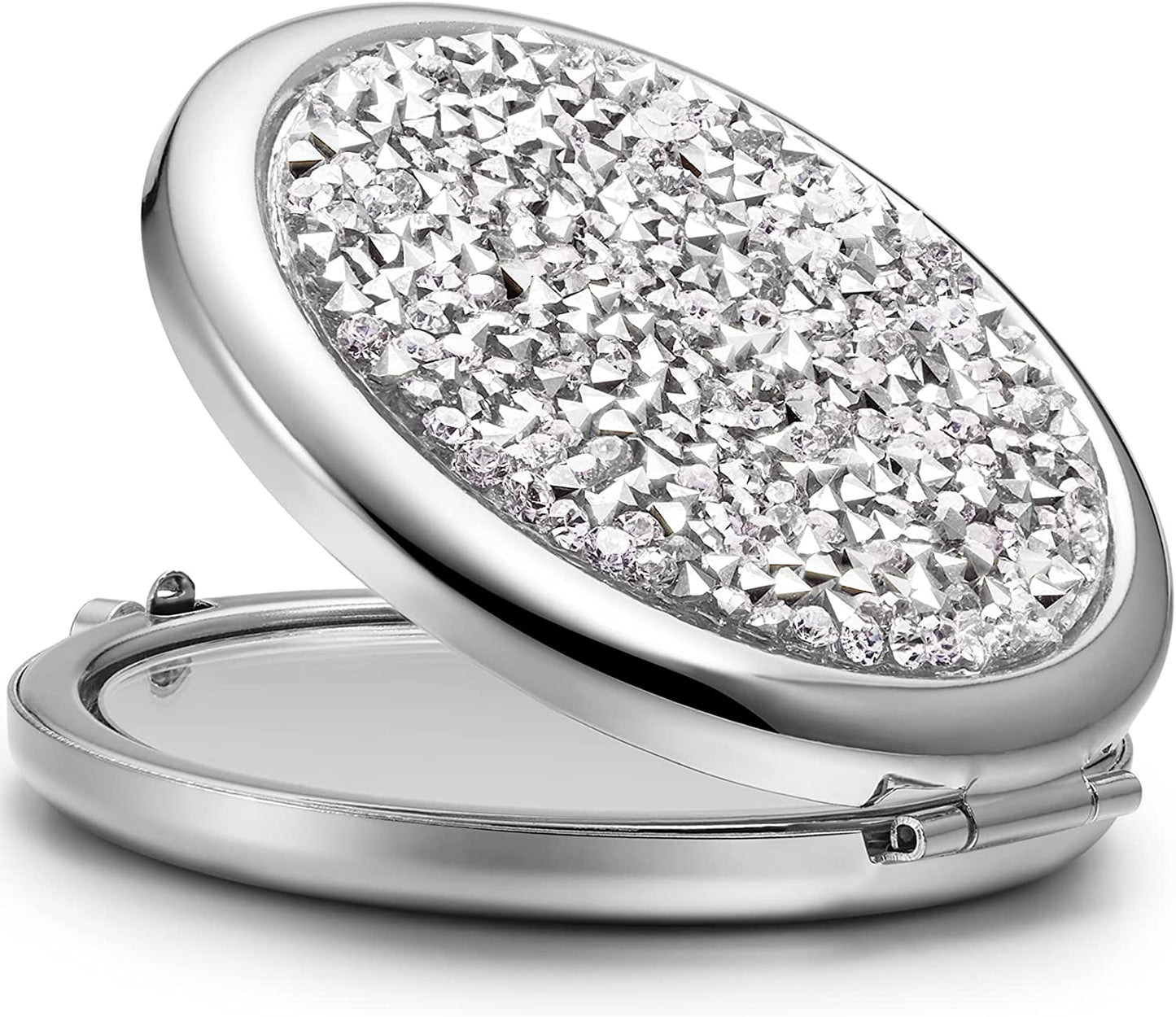 Mini Mix Diamond 1X/2X Magnifying Round Metal Pocket Makeup Mirror (Silver) V178-49347