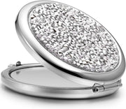 Mini Mix Diamond 1X/2X Magnifying Round Metal Pocket Makeup Mirror (Silver) V178-49347