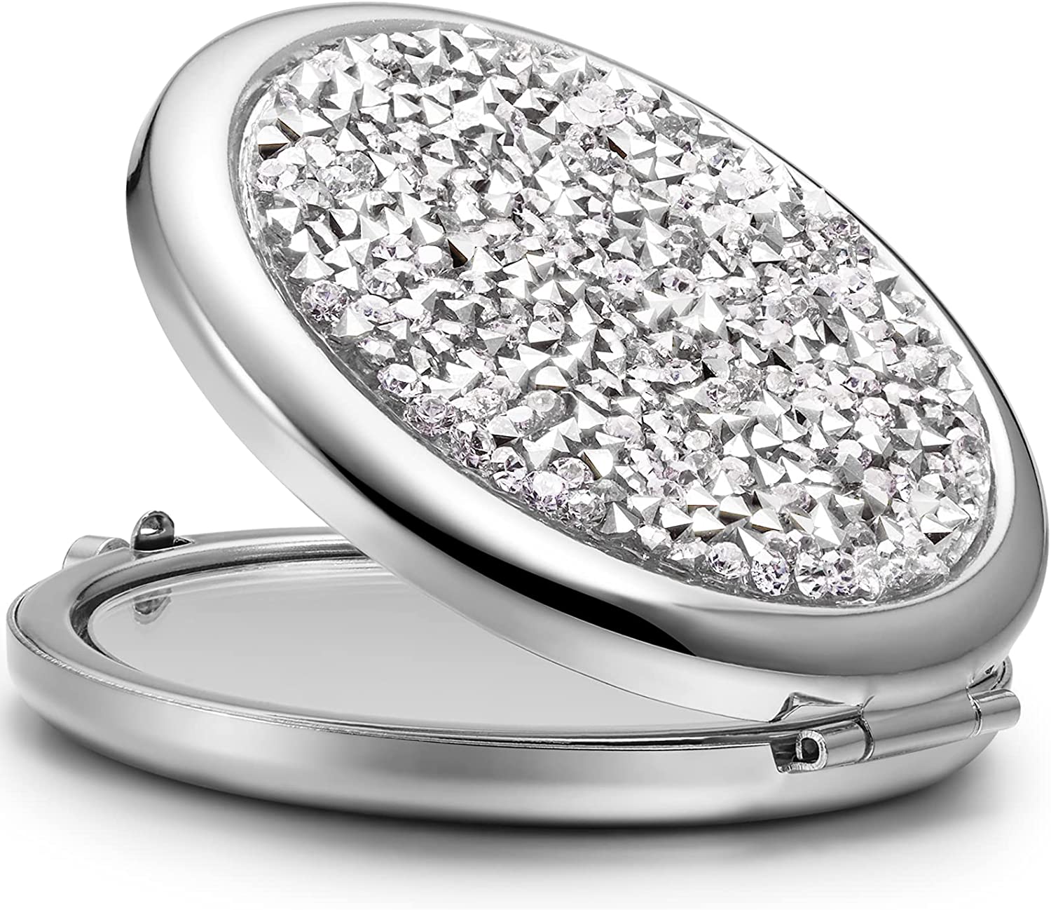Mini Mix Diamond 1X/2X Magnifying Round Metal Pocket Makeup Mirror (Silver) V178-49347