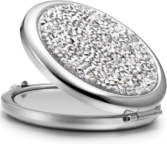 Mini Mix Diamond 1X/2X Magnifying Round Metal Pocket Makeup Mirror (Silver) V178-49347