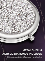 Mini Mix Diamond 1X/2X Magnifying Round Metal Pocket Makeup Mirror (Silver) V178-49347