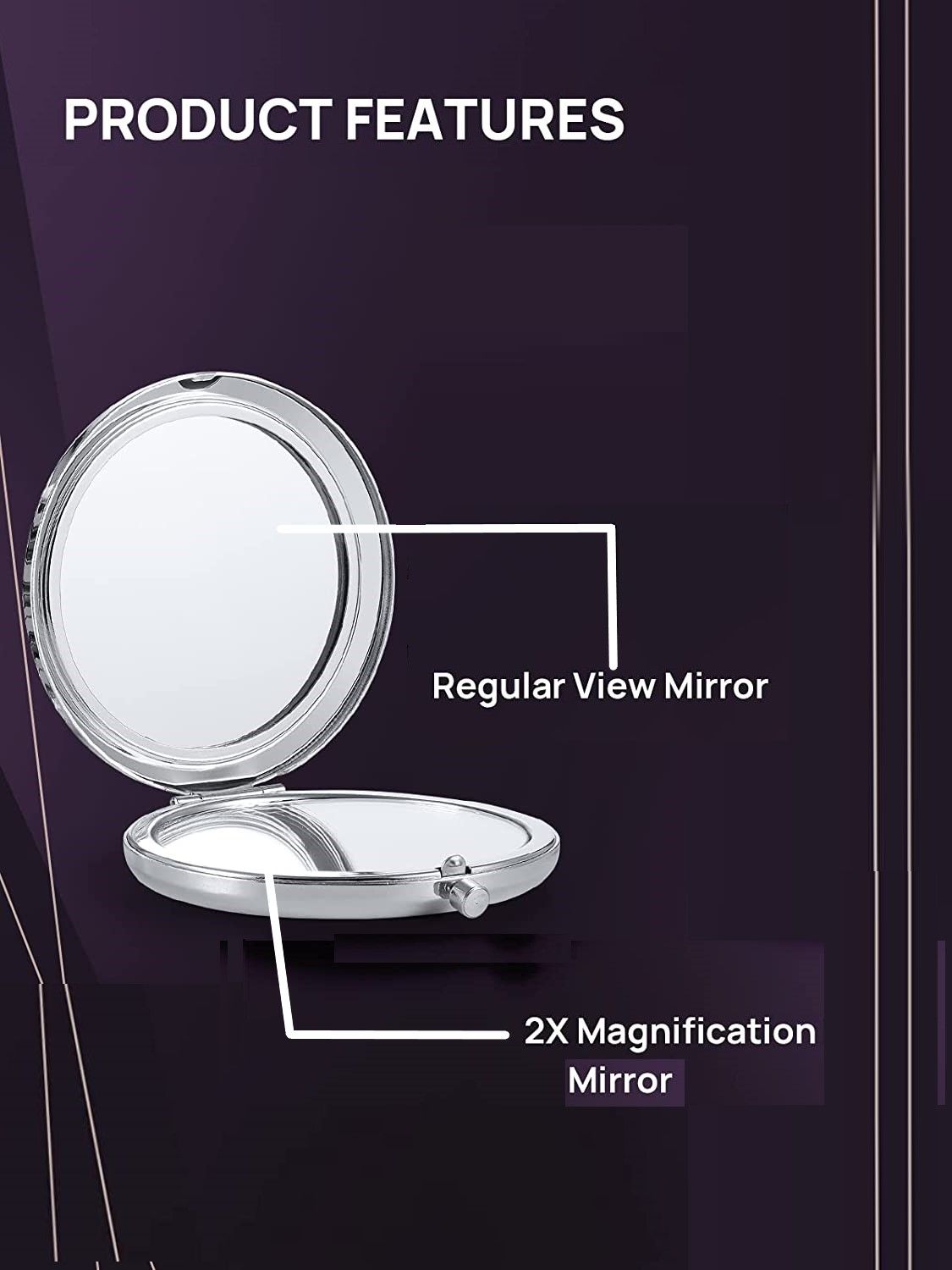 Mini Mix Diamond 1X/2X Magnifying Round Metal Pocket Makeup Mirror (Silver) V178-49347