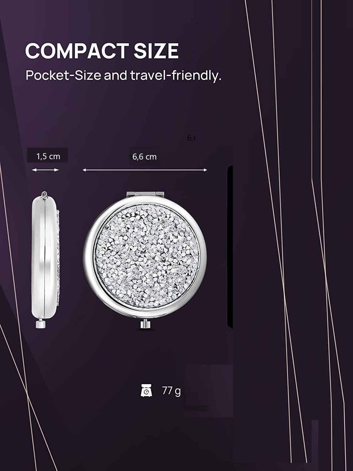Mini Mix Diamond 1X/2X Magnifying Round Metal Pocket Makeup Mirror (Silver) V178-49347