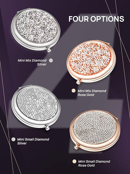 Mini Mix Diamond 1X/2X Magnifying Round Metal Pocket Makeup Mirror (Silver) V178-49347